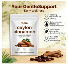 RESIA Ceylon Cinnamon Softgels with MCT Oil Herbal Cinnamon Extract for Dail…