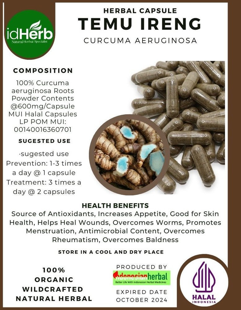 [idHerb] 100-500 CAPSULES Temu ireng Curcuma aeruginosa Organic WildCrafted🌿🌿