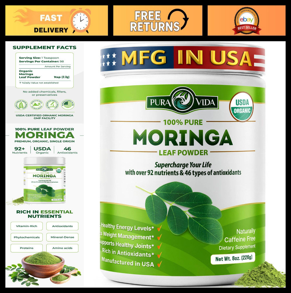 Organic Moringa Powder 100% Pure Leaf – USDA Certified, Perfect for Smoothies &
