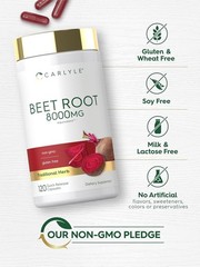 Beet Root Capsules | 8000mg | 120 Count | Non-GMO, Gluten Free | by Carlyle