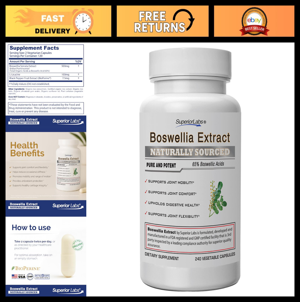Boswellia Serrata Extract 500mg – 65% Boswellic Acids, Non-GMO, Joint Support, 2