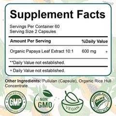Papaya Leaf Extract Capsules – 600mg – 120 Count – Platelet & Digestive Support