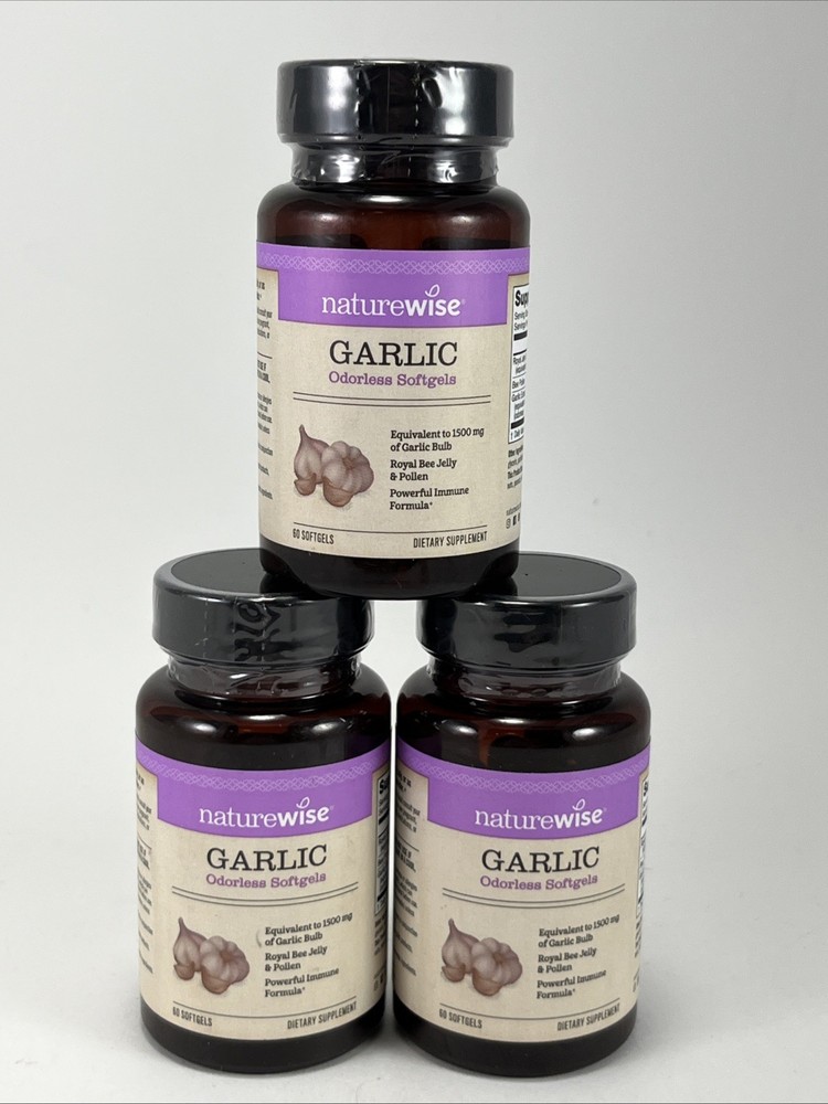 3 Naturewise Garlic Odorless 180 Softgels Herbal Pills 8/2027 Royal Jelly Immune