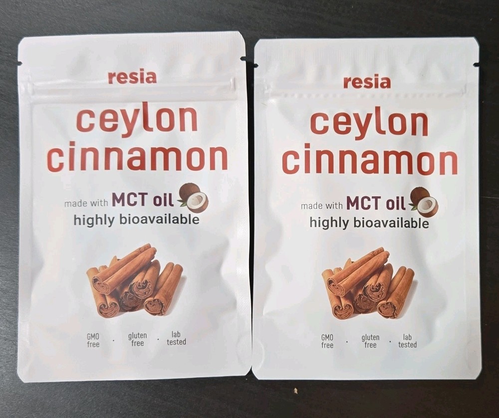 2 PACK LOT – Resia Ceylon Cinnamon Powder w/ MCT Oil 10g Sachets Softgels