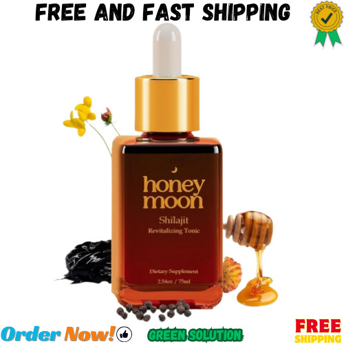 HONEY MOON Organic Shilajit Drops for Energy Boost, (50 Servings)Mood, Libedo,