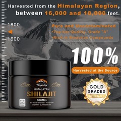 Shilajit Pure Himalayan Organic Resin – 800mg Gold Grade Shilajit Resin with Ful