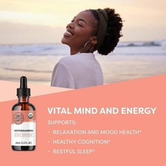 Organic Ashwagandha Liquid Extract 220mg, Stress Relief, Mood Support, Vegan, No