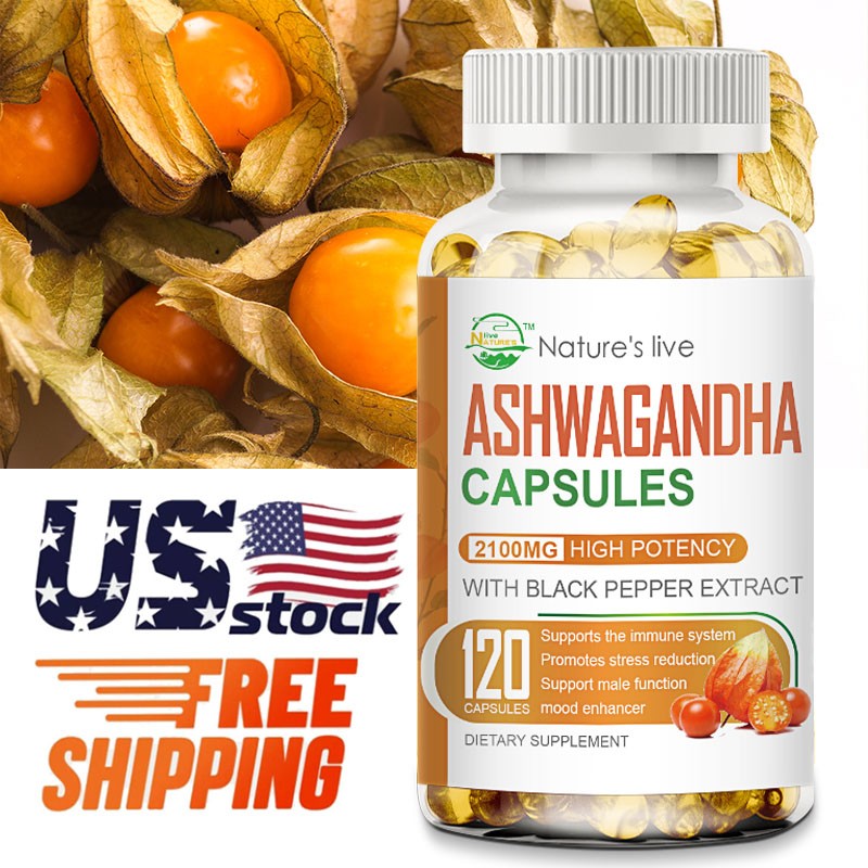 120 Organic Ashwagandha Capsules 2100mg Supplement w/ Black Pepper Root Powder