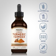 Turmeric and Ginger Liquid Drops | 2 oz | Black Pepper Extract | by Piping Rock