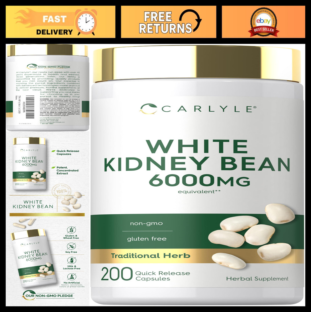 Non-GMO White Kidney Bean Extract 200 Count | Gluten-Free Dietary Supplement