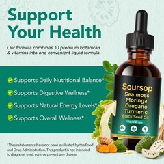Soursop Bitters Liquid Drops 12-in-1 Complex – 2 Fl Oz | Enriched with Sea Moss