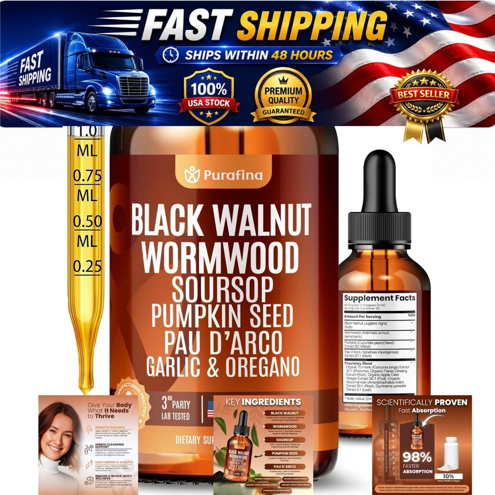 Wormwood Black Walnut Clove Liquid Drops Herbal Tincture 2 fl oz