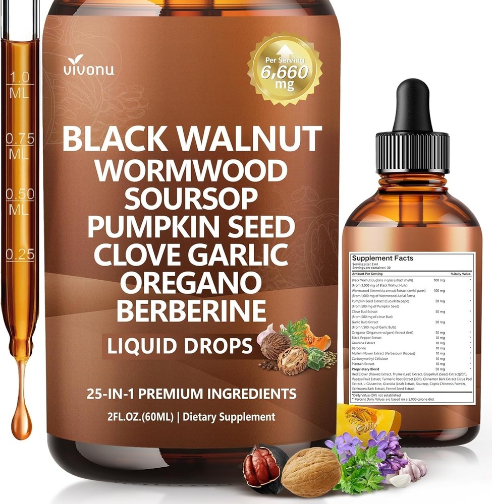 Natural 25-in-1 Detox Tincture with Black Walnut & Wormwood for Renewed Vitality