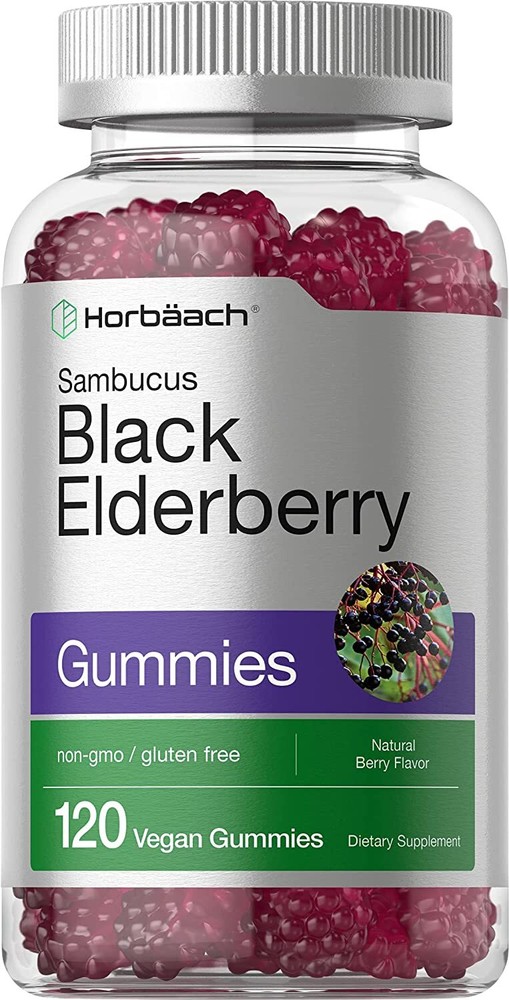 Black Elderberry Gummies | 120 ct | Sambucus, Zinc and Vitamin C | by Horbaach