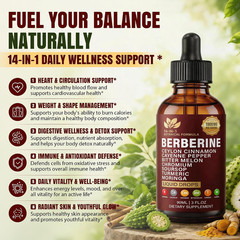 14-In-1 Berberine with Ceylon Cinnamon Supplement Liquid Drops, 1900Mg Herbal Co