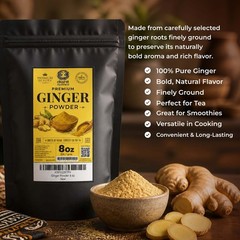 8 Oz Ginger Root Powder, Ground Pure Natural Zingiber Jengibre, Non-GMO