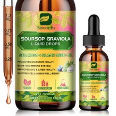 Soursop Graviola Liquid Drops w/ Moss+Black Seed Oil Vegan GLUTEN & GMO FREE