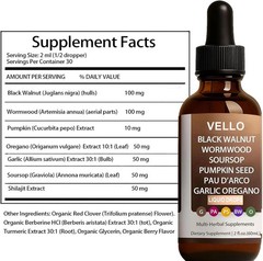 VELLO Black Walnut Wormwood Gut Cleanse | Soursop, Pumpkin Seed, PAU D’Arco, Gar