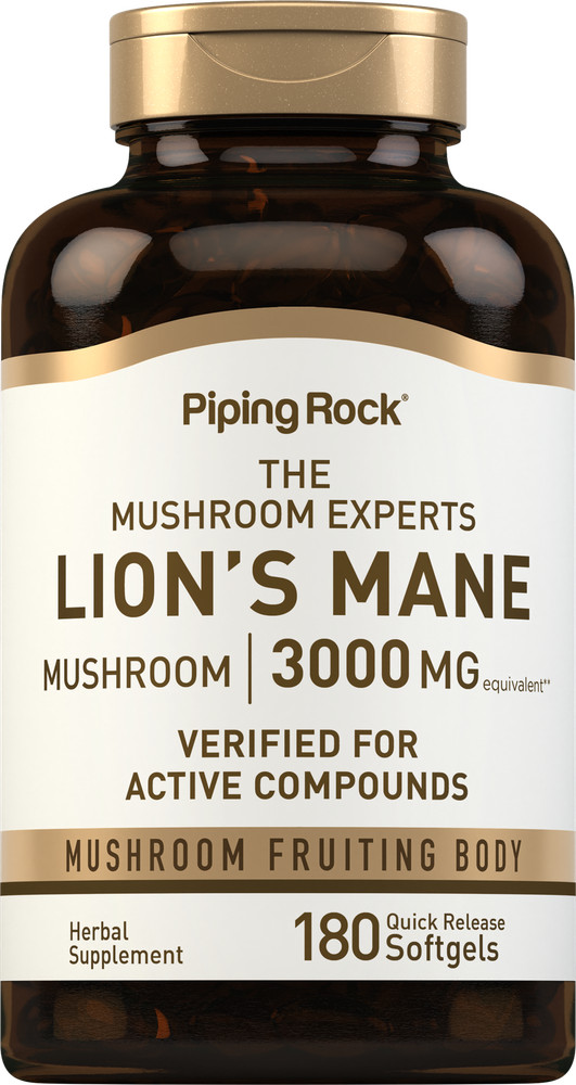Lions Mane Capsules | 3000mg | 180 Count | Mushroom Supplement | by Piping Rock