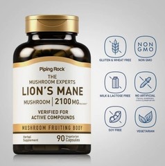 Lions Mane Mushroom Capsules | 2100mg | 90 Count | Vegetarian | by Piping Rock