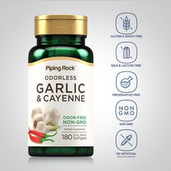 Garlic and Cayenne Supplements | 180 Softgels | Non-GMO | By Piping Rock