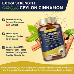Organic Ceylon Cinnamon Capsules 18-in-1 Extract, Berberine Apple Cider Vinegar