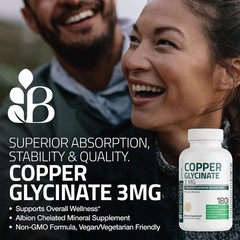 Bronson Copper Glycinate 3mg Chelated Superior 180 Count (Pack of 1)