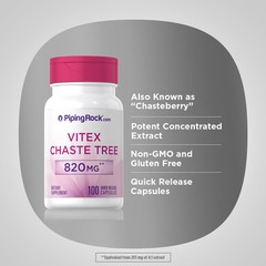 Vitex Chasteberry 820mg | 100 Capsules | Non-GMO, Gluten Free | By Piping Rock