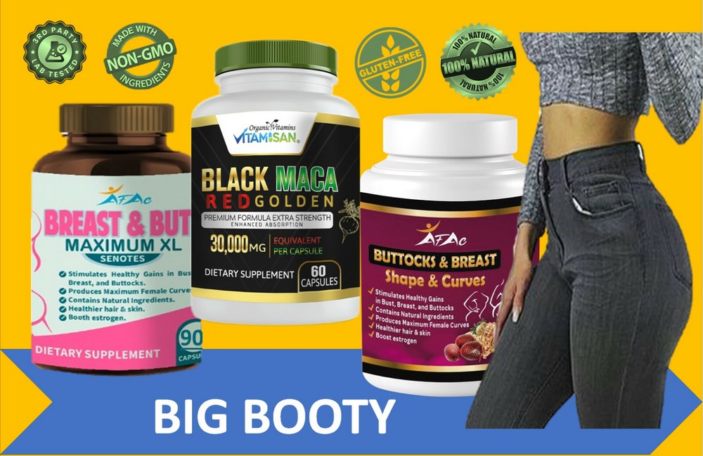 BIG BOOTY & FLAT TUMMY Pills, curves & shape Aguaje Black Maca ORGANIC VITAMINS