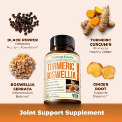 Turmeric Supplement with 65% Boswellia Extract Capsules 60 Count (Pack of 1)
