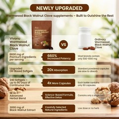 VivoNu Wormwood Black Walnut Cloves – Natural Cleanse & Metabolism, 240 Softgels