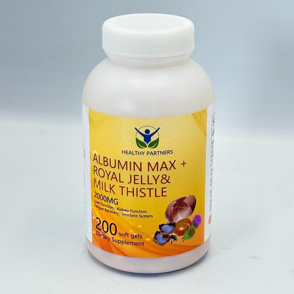 Healthy Partners Albumin Max + Royal Jelly & Milk Thistle – 200 Soft Gels 12/25