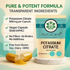 Potassium Citrate Capsules, 800mg-Kidney Health, Muscle health & Blood health