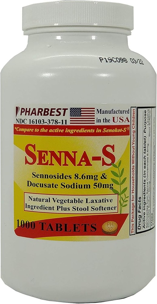 Senna Plus Vegetable Laxative with Stool Softener – 1000 Tablets (1 Bottle)