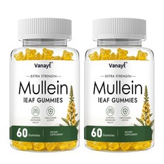 2 Bottles Mullein Gummies for Lung Cleanse, 2000mg Organic Mullein Leaf Extract