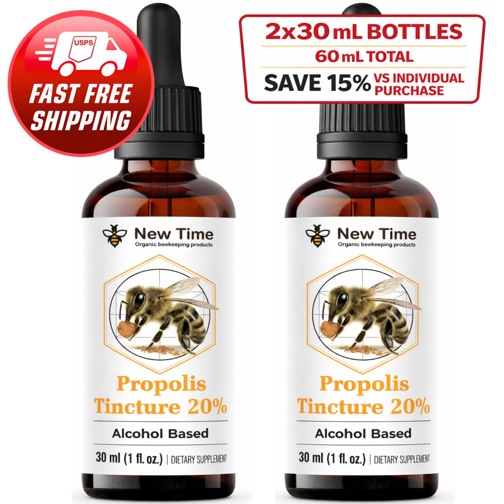 2 Bottles Organic Bee Propolis Tincture 20% Ethanol Extract Liquid Drops 2×30 mL