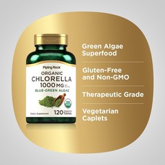 Organic Chlorella Tablets | 120 Count | 1000 mg | Non-GMO | by Piping Rock