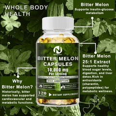 [25:1 Potent Extract] Bitter Melon Capsules – 120 Veggie Caps (10,000Mg Equivale