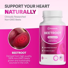 Rosabella Organic Beet Root Powder 1300mg Capsules Support Blood Pressure 60ct