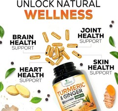 Turmeric Curcumin with Ginger – 95% Curcuminoids 2600mg Max potency w BioPerine