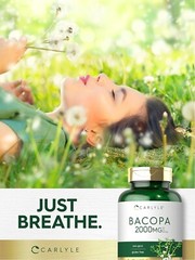 Bacopa Monnieri 2000 Mg Brahmi Leaf Boost Brain Stress Prevent, 180 Capsules