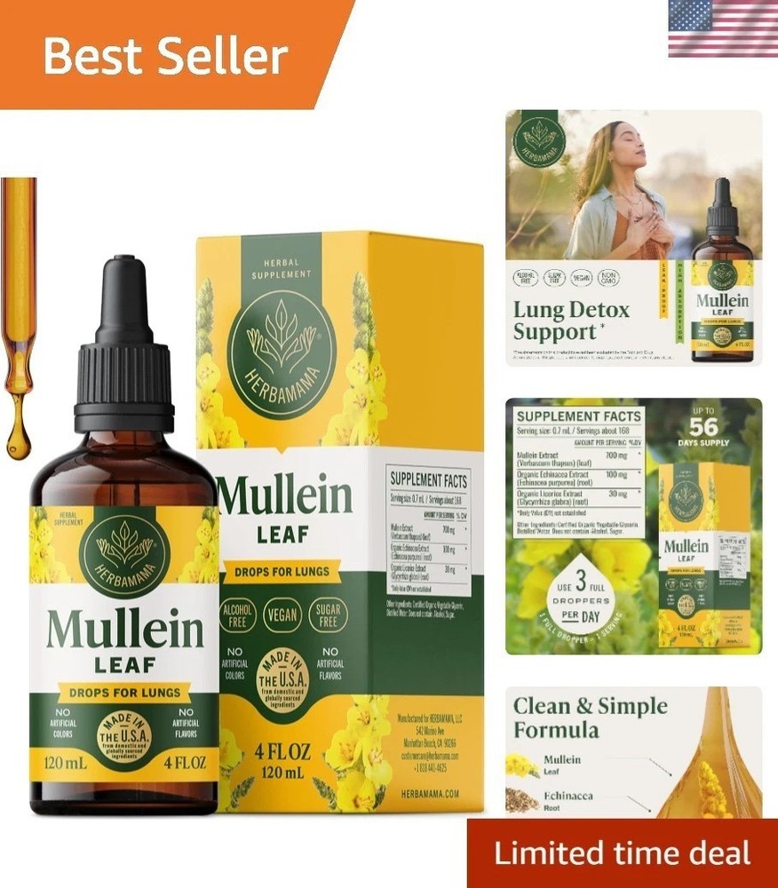 Mullein Drops for Lungs – Natural Respiratory Wellness, 56-Day Supply