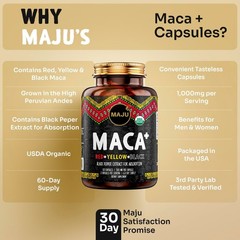 Organic 4-in-1 Maca Root Capsules – Black, Yellow & Red + Black Pepper Extract,