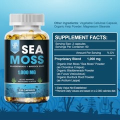 Organic Sea Moss 1000mg, Irish Moss, Bladderwrack Supplement 60/120 Capsules