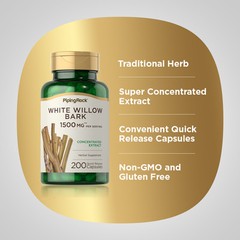 White Willow Bark Capsules | 1500mg | 200 Count | Gluten Free | by Piping Rock