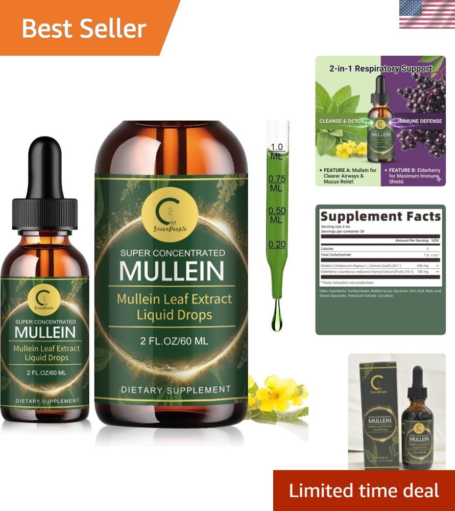 Mullein & Elderberry Liquid Tincture – Advanced Respiratory Support, 2 FL OZ