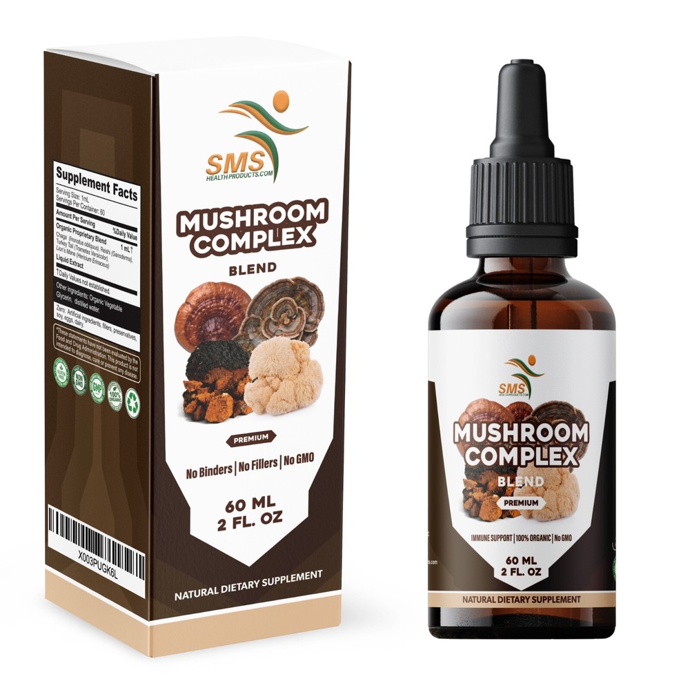 Mushroom Complex Extract Organic Non GMO Tincture Liquid Herbal Drops 2 Fl Oz