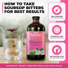 Serene Herbs Soursop Bitters Liquid Mixed Berry 16 oz Black Seed Moringa NEW