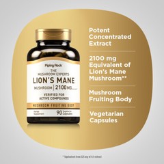 Lions Mane Mushroom Capsules | 2100mg | 90 Count | Vegetarian | by Piping Rock