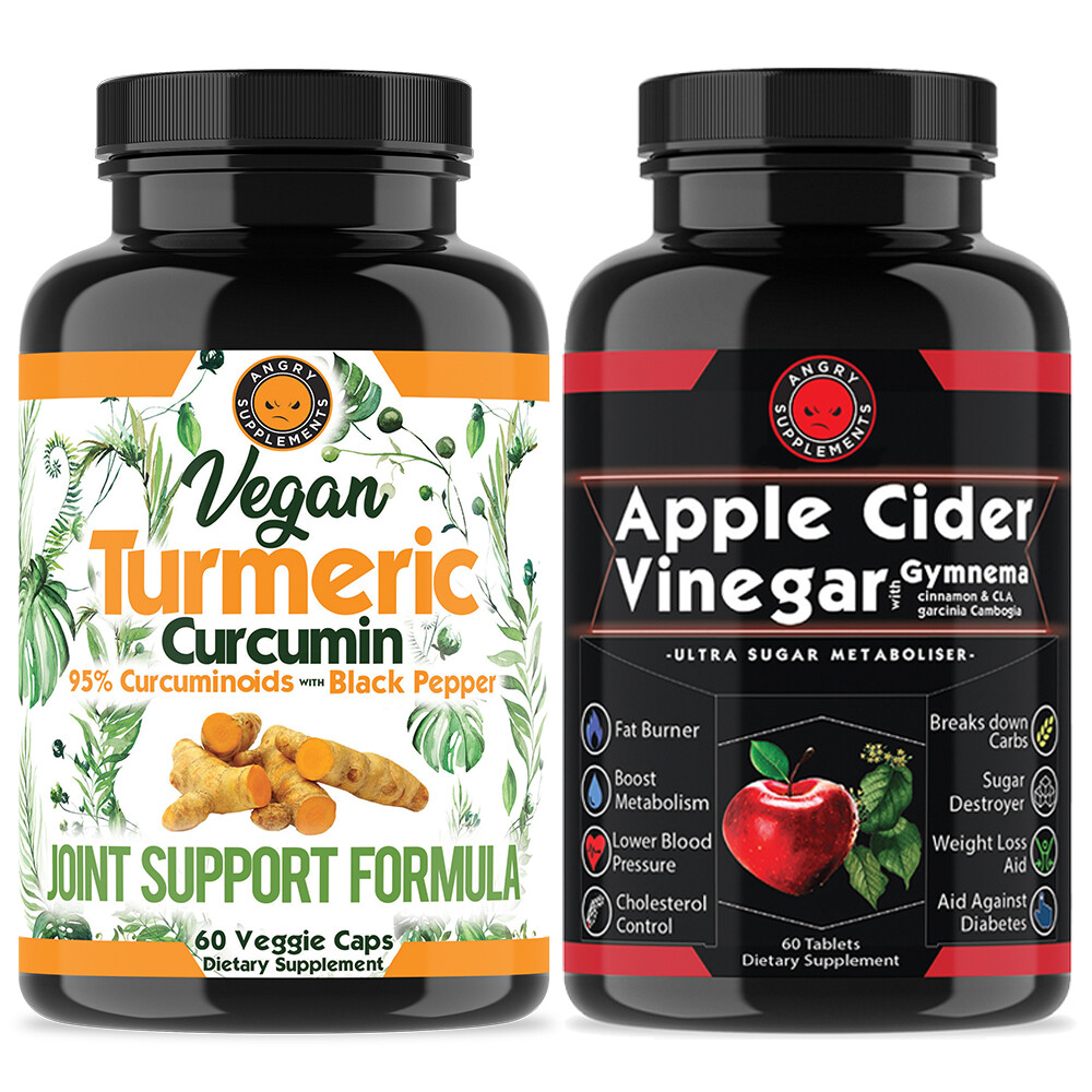 Turmeric Curcumin Vegan 95% Curcuminoids BioPerine + Apple Cider Weight Loss 2PK